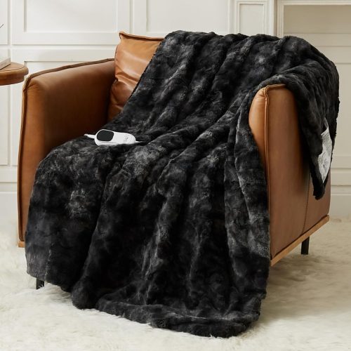 1 Heated Blanket Electric Throw - 50"x60" Heating Blanket Throw 1/2/4/6/8 Hours Auto-Off 10 Heat Levels Over-Heat Protection Luxury Faux Fur Sherpa ETL Certification