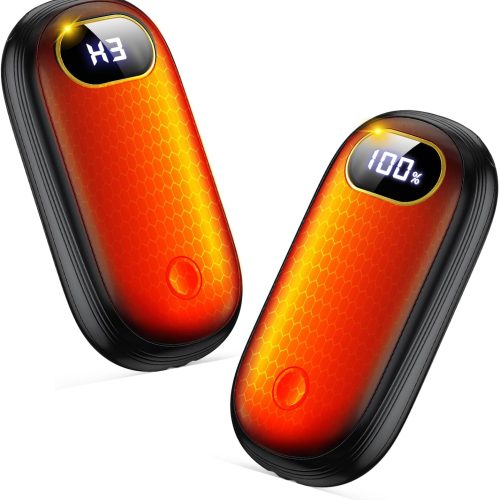 1 Electric Hand Warmers Rechargeable with Power Bank, LED Display, 17Hrs Warmth, Dual-Side 4 Levels Fast Heating Portable Pocket Heater for Hunting, Camping, Golf, Outdoor, Gifts for Women/Men