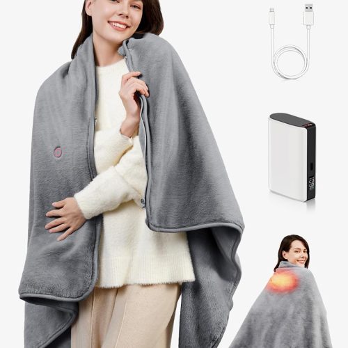 1 Cordless Heated Blanket – Portable Battery Operated Throw with Rechargeable Pack, Far Infrared Heat, Soft Faux Rabbit Fur for Home, Office, Travel, Camping
