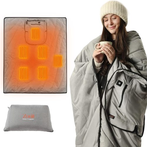 1 Heated Blanket Battery Operated, Wearable Portable Electric Blanket with Rechargeable Battery, 50"x60" Cordless Heated Blanket, Waterproof, Machine Washable(Dark Grey)