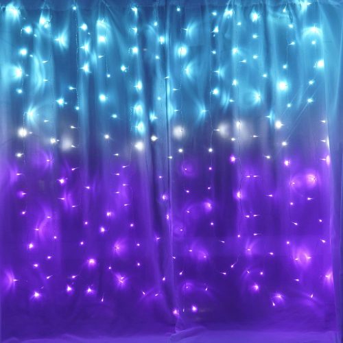 1 Curtain Lights for Bedroom Waterfall Led Light String PurpleTeal Ombre Hanging Fairy Mermaid Lights for Kids Teen Room Decor Window Ocean Sea Kawaii Christmas Decor Girls Gift (Turquoise & Purple)