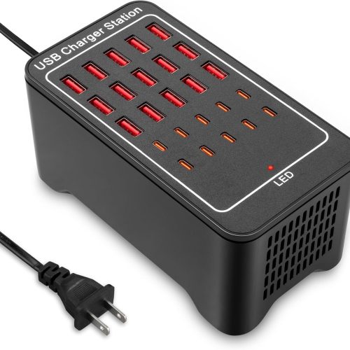 1 USB~C Charger Block, 125W(25A) 25 Port (15 USB A & 10 USB~C Port) Multiple Charging Station, Desktop Wall Charger Compatible with iPhone, iPad, Tablets, Smartphones