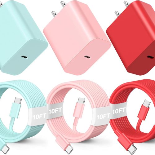 1 Compatible with Phone 16 15 Charger Fast Charging 10ft, 60W Fast Type C to C Charger Cord Long,15/16 Plus,15/16 Pro Max, for MaccBoook Pro/Air, for Pad Air 4/5/Minii 6/Pro 12.9/11,Pink/Green/Red