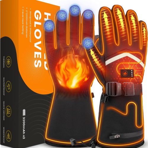 1 Heated Gloves for Men and Women, Rechargeable Hand Warmers with Touchscreen, Waterproof Electric Heated Ski Glove for Winter Outdoor Work Hunting Camping Hiking Skiing Raynaud