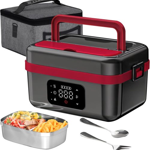 1 Cordless Electric Heated Lunch Box for Men Women, 1L Rechargeable Lunch Box Self-Heating Food Warmer with Keep Warm Function Ideal for Indoor Outdoor Work Office Camping Travel