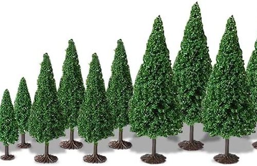 1 Cutemini Model Cedar Trees 12PCS Train Scenery Landscape Pine Miniature Diorama Trees Mixed Model for Road Architecture Building DIY Decoration Gift (12)