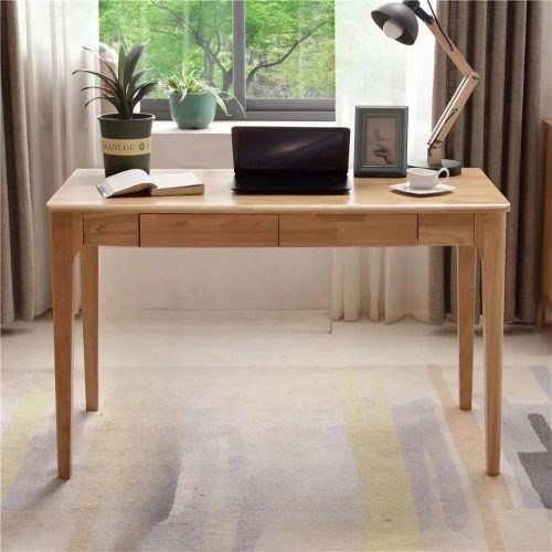 1 Solid Wood Desk with Drawers, Small Computer Desk for Small Spaces, Gaming Study Home Office Desks for Work, Student PC Desk for Bedroom, Escritorios para Cuartos (Wood Color, 47inch)