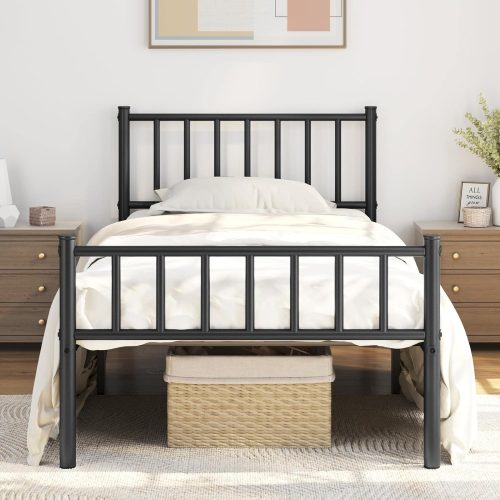 1 Twin Bed Frame Metal Platform Bed Frame Mattress Foundation with Spindle Headboard & Footboard/No Box Spring Needed/14 Inch Underbed Storage/Firm Support & Easy Set up Structure, Black