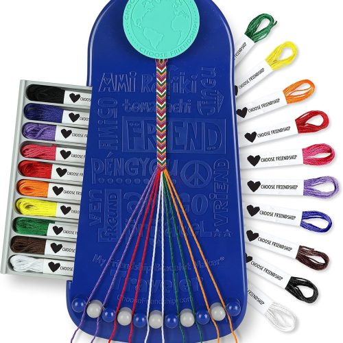 1 Choose Friendship Bracelet Making Kit – 20 Pre-Cut Threads, Portable Loom with Storage, Makes 8 Bracelets, Craft Gift for Kids Ages 8+, Dark Blue “Blueberry”