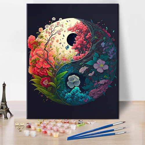 1 Paint by Numbers for Adults Beginner, Yin Yang Paint by Numbers Kits Romantic Beautiful Flowers Adult Paint by Number Acrylic Kids Paint by Number Kits Home Wall Decoration, 16 x20 Inch