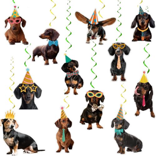1 24 Pcs Dachshund Hanging Decorations: 12 Unique Designs, Perfect for Dachshund Birthday Parties & More
