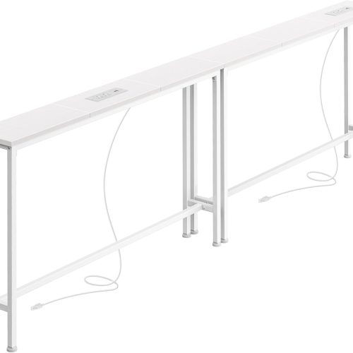 5.7 Inch Narrow Console Table with Outlet, Sofa Tables, Total Length 78.8'', Behind Couch Table, Long Entryway Tables with Charging Station, for Living Room, White