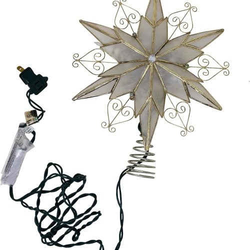 Kurt Adler 10-Light 6-Point Capiz Star Treetop with Scroll Design