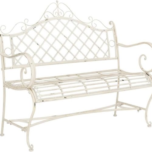 Safavieh PAT5017A Collection Adina Antique White Wrought Iron 51.25" Outdoor Garden Bench