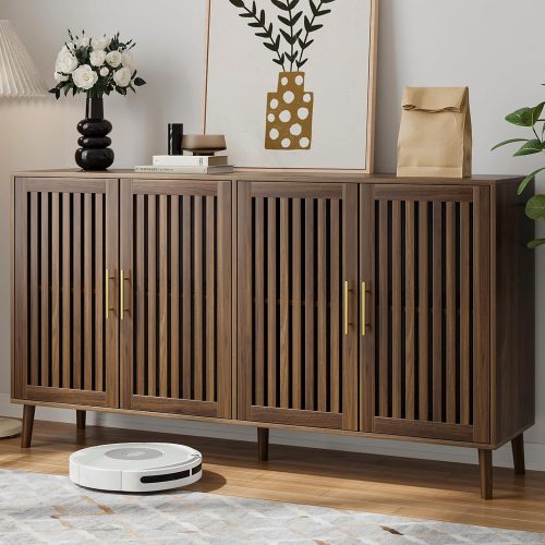 Buffet Cabinet with Storage, 63" Walnut Sideboard with Grille Doors&Adjustable Shelf, Wood Coffee Bar Storage Cabinet for Kitchen Living Room Entryway