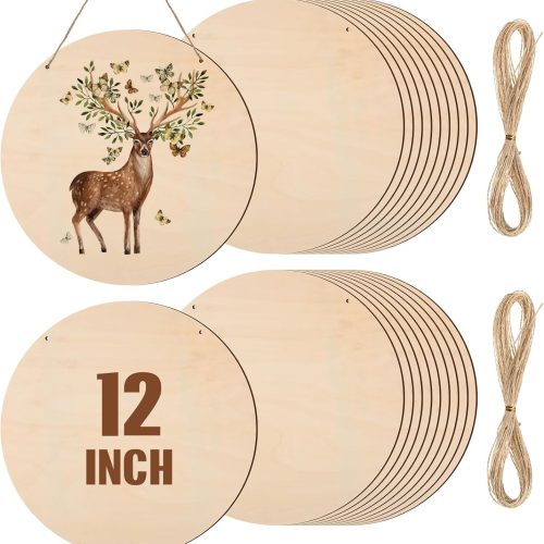 1 20 Pcs 12 Inch Wood Rounds for Crafts Unfinished Blank Wooden Circle Signs Discs for DIY Christmas Home Decor Painting Door Hanger