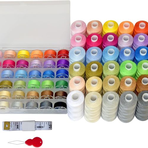 72Pcs 36 Colors Prewound Bobbins and 36 Sewing Thread Spools for Hand & Machine Sewing, Emergency and Travel, DIY and Home, 36 Colors 410 Yards per Polyester Thread Spools