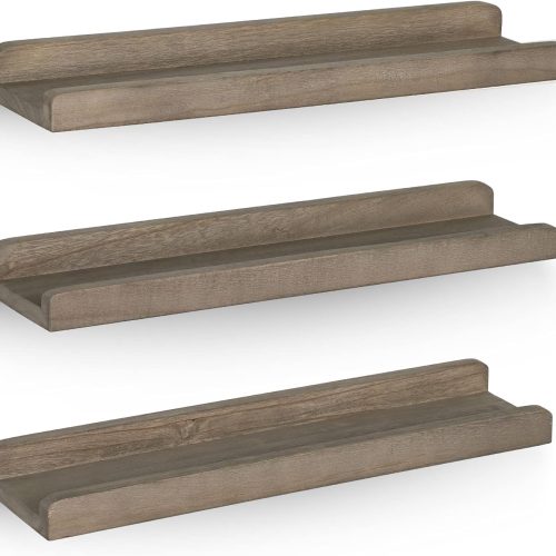 1 Wood Picture Ledge Shelf Rustic Floating Wall Shelves Set of 3 for Storage and Display 16.9 inch Weathered Grey