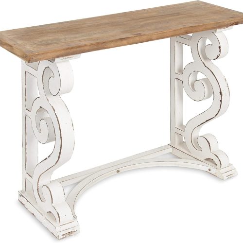 1 Wyldwood Country French Solid Wood Console Table - Rustic/White Legs - Natural Wood Top