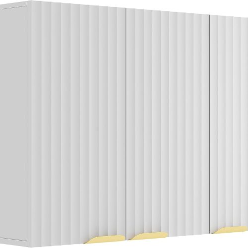 1 3-Door Bathroom Wall Cabinet, Fluted Kitchen Wall Cabinet with Adjustable Shelf, Wall Mounted Storage Cupboard for Bathroom, Laundry Room, Entryway, Garage, White