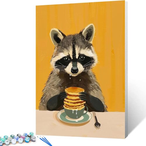 Tucocoo Raccoons Eating Muffins Paints by Numbers for Adults Beginner Colorful Vintage Animals Painting by Number Kit Farmhouse Raccoon Paint by Numbers Canvas Home Wall Decor16x20inch no Frame