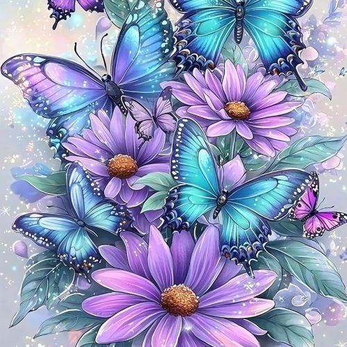 MBNTJHT DIY Butterfly Diamond Art Kits for Adults Beginners,Easy Flowers 5D Round Drill Diamond Painting Kits on Canvas,Butterfly and Floral Gem Art Kits for Home Wall Decor 12X16 Inch.
