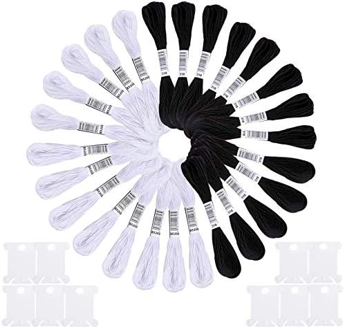 Embroidery Floss,13 Skeins White & 13 Skeins Black Embroidery Threads for Cross Stitch,Friendship Bracelets String,and DIY Art Craft,with 10 PCS Floss Bobbins