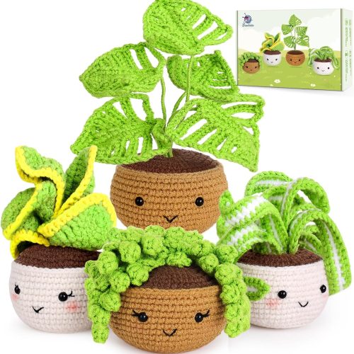 Crochetta Crochet Kit for Beginners, Crochet Starter Kits for Adults with Step-by-Step Video Tutorials, Learn to Crochet Kit Kids, Knitting Craft Supplies, Crochet Plants Indoor Home Decor(40%+ Yarn)