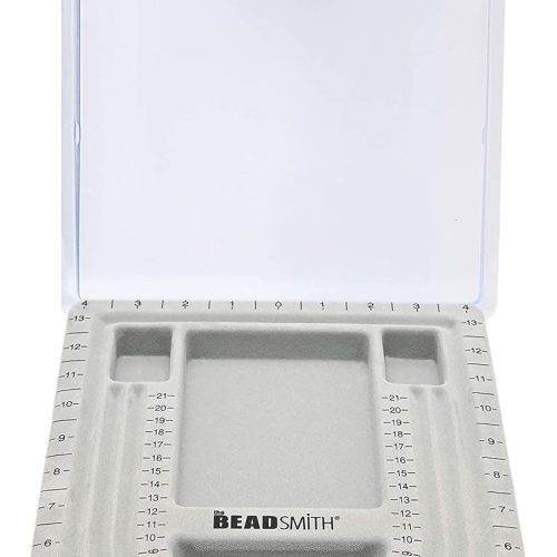The Beadsmith Bead Board with Cover, Grey Flocked, 3 U-Shaped Channels, 6 Recessed Compartments,13.25H x 9.75L inches, Design Boards for Creating Bracelets, Necklaces and Other Jewelry