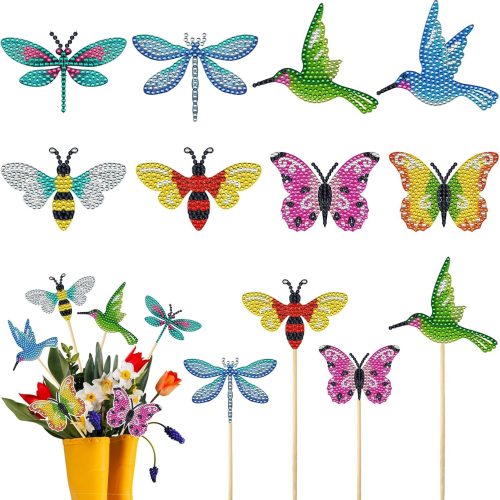 JeCuiK 8 Pcs Butterfly Diamond Painting Kits for Adults Hummingbird Small Diamond Art Kits for Garden Decor Butterfly Bee Diamond Painting Garden Stakes Kits Crafts for Adults