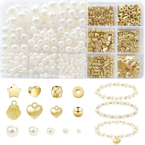 1000pcs Pearl Beads for Jewelry Making, Silver Spacer Beads DIY Kit, Women Friendship Bracelet Making Kit (Silvery)