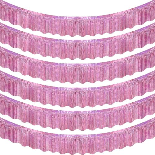 LOLStar 6 Pack Pink Foil Fringe Garland Birthday Party Decorations, 59Ft Metallic Tinsel Streamers Banner, Glitter Photo Booth Prop Table Skirt for Wedding Parade Float Gender Reveal Party Decor