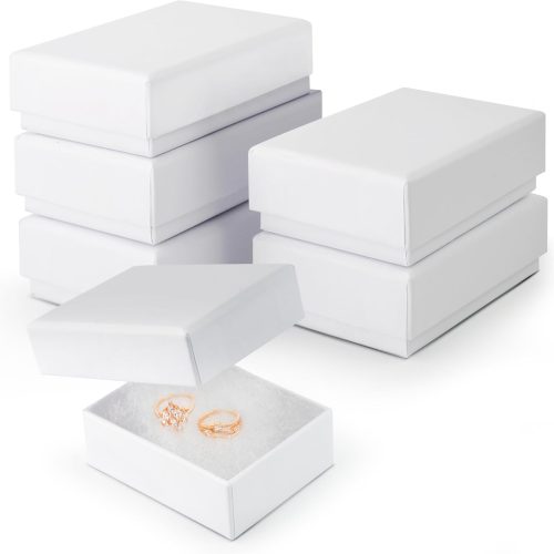 BULK PARADISE 6 Pack Cotton Fill White Cardboard Paper Jewelry Box Gift Size 3.08 x 2.28 x 1.1 Inches Perfect for Small Gifts