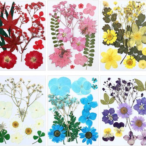 eBoot 72 Pcs Dried Pressed Flowers for Resin Molds Real Pressed Flowers Dry Leaves Bulk Natural Herbs Kit for Scrapbooking DIY Art Crafts Jewelry Molds Candle Soap Making Nails Decor(Elegant Style)
