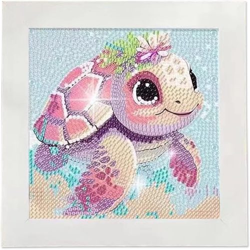 PERFECTSIGHT Cute 5D Diamond Art Kits with Wooden Frame, Kawaii DIY Painting Art for Adults Teen, Diamond Arts and Crafts Sets, Big Gem Full Drill Diamond Dots for Women Beginners (Turtle)