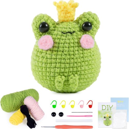 VOCHIC Crochet Kit for Beginners Cute Frog Crocheting Knitting Kit DIY Crochet Starter Kit with Step-by-Step Video Tutorial Gift for Friends Adults Kids