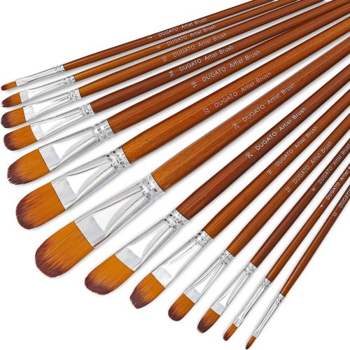 Artist Filbert Paint Brushes Set 13pcs, Soft Anti-Shedding Nylon Hair Wood Long Handle for Acrylic Oil Watercolor Gouache Paint by Numbers (13pcs)