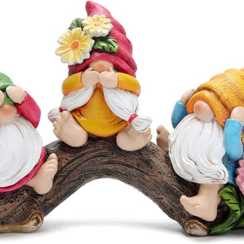 Spring Hear-No, See-No, Speak-No Gnomes Figurines Decorations Outdoor Flower Gnome Ornaments Decor for Home Table, Garden Yard, Flower Bed Summer Garden Gifts Decor for Mom