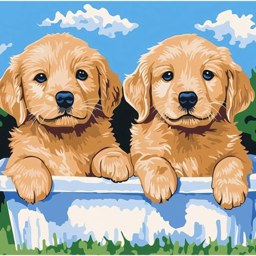 Paint by Numbers Kit for Adults - Cute Puppies DIY Adult Paint by Number Kits Animals Acrylic Canvas Painting for Adults Beginners Art Crafts Without Frame, 16x20 Inch
