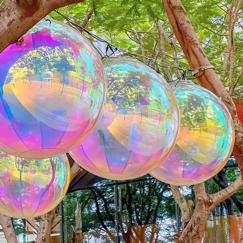 3Pcs 32 inch Iridescent 4D Round Ball Balloons for Christmas/Korean Idol Demon Hunters Singer Fans Party/Holographic Foil Decorative Folding Rainbow/Under The Sea Mermaid Groovy Party