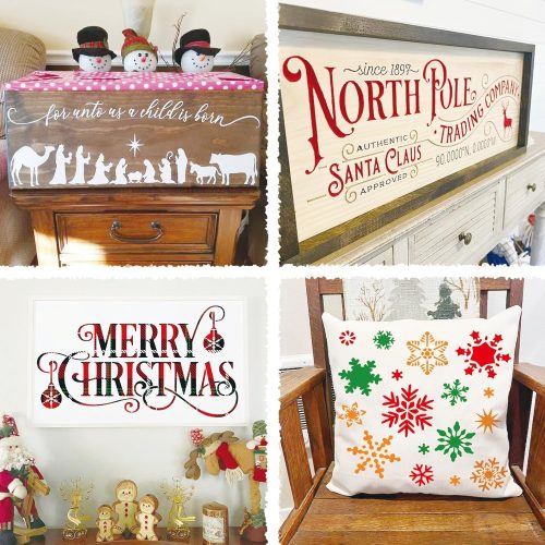 Christmas Stencils for Door Mats, Large Reusable Snow Welcome Christmas Sign Stencils for Painting on Wood Crafts Doormat Door Hanger Holiday (long8)