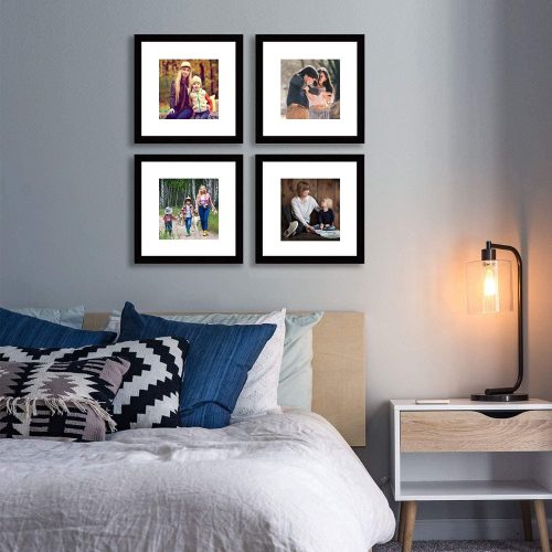 Square Photo Frame Set with Mat Display Pictures 5x5 or 8x8, PVC Glass, for Wall Home Office Decor