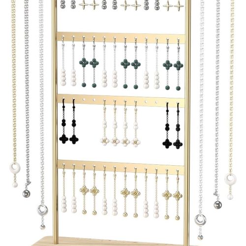 Earring Holder Stand, Earring Organizer Stand, Metal Earring Display Stand, Necklace Bracelet Earrings Jewelry Organizer Stand Rack (58 Holes Gold)