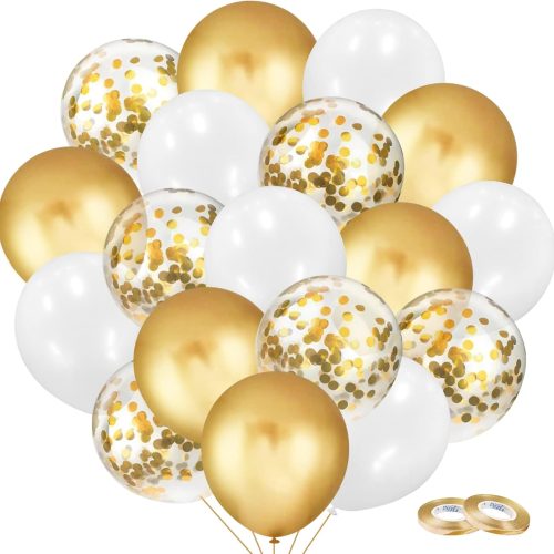 Gold and White Balloons Set, 90Pcs Gold Balloons 12 Inch White and Glod confetti Letax Balloons for Birthday Anniversary Wedding