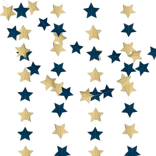 Mefuny 30 Feet Navy Blue Gold Party Decorations Paper Star Garlands Star String for Bachelorette Engagement Wedding Party Supplies Baby Shower Decorations (4pcs)