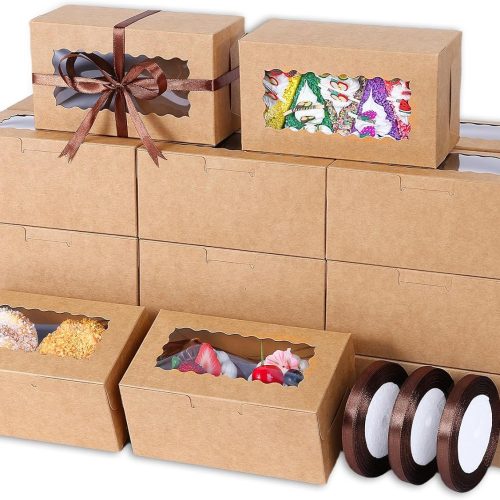 65 PCS Brown Bakery Boxes with Window - 6.29x3.54x2.95 Inches Cookie, Pastry, Treat, Cupcake, Cake, Dessert Boxes, Small Gift Boxes for Party, Business(Kraft)