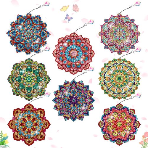 1 Yeaqee 8 Pcs Diamond Art Bookmarks Mandala Diamond Painting Art Kits for Adults Book Lovers DIY Acrylic Crystal Pendant Bookmark Beginners Home Office Painting Reading Present
