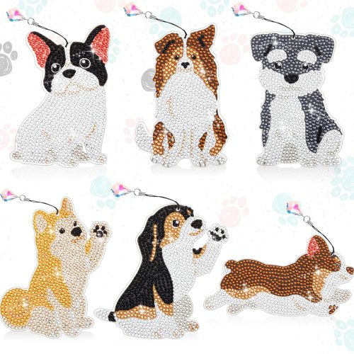 1 Ireer 6 Pcs Dog 5D Diamond Art Kit for Adult Christmas DIY Painting Gifts Crystal Puppy Diamond Bookmarks Gift for Pet Reading Lover Home Office Project Read DIY Crafts Gifts, 6 Styles