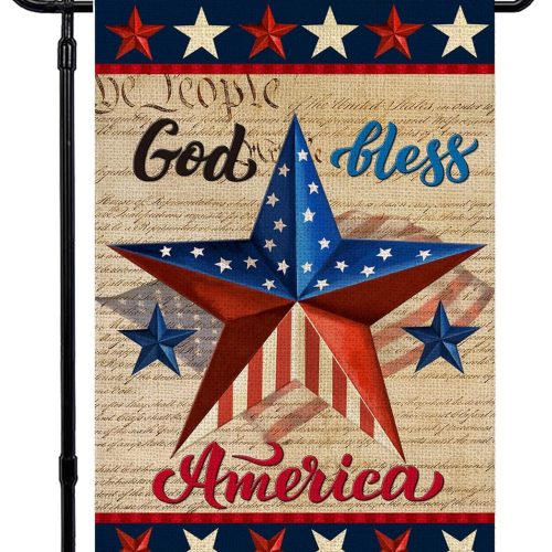 1 Patriotic God Bless America 4th of July Garden Flag 12 x 18 Inch Vertical Double Sided Blue Red Star Independence Day Memorial Day Yard Outside Décor