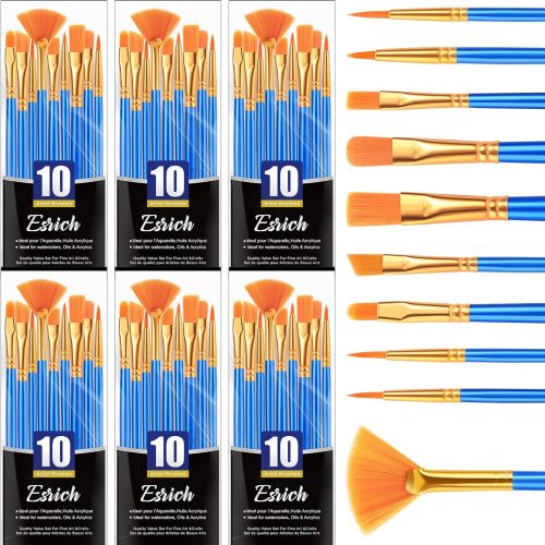 1 ESRICH Paint Brushes,6Packs-60Pcs Paint Brush for Acrylic Painting,Acrylic Paint Brush Set for Oil Watercolor,Body Face Rock Canvas, Small Paint Brushes for Kids Adult Drawing